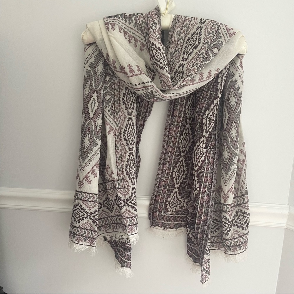 Women’s long scarf, 68” L x 28 W, boho style, western, geometric design